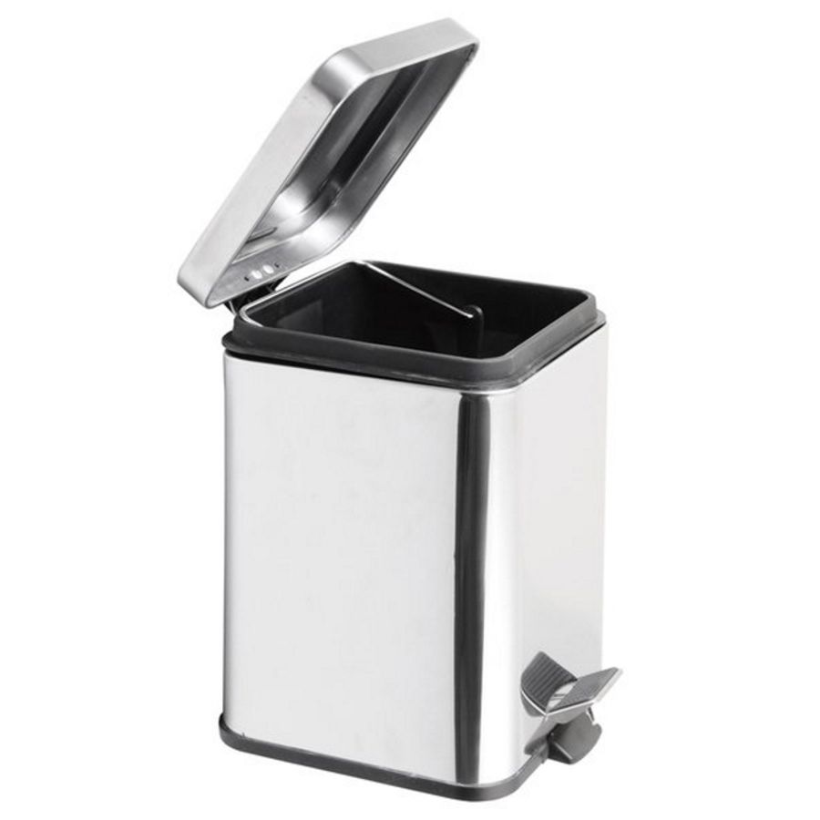 Урна квадратная SIMPLE LINE, с педалью, 3л, хром, Sapho
