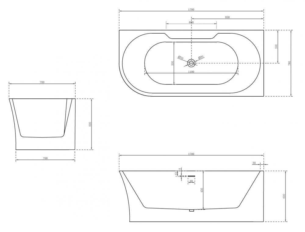 Акриловая ванна ABBER AB9335-1.7 R