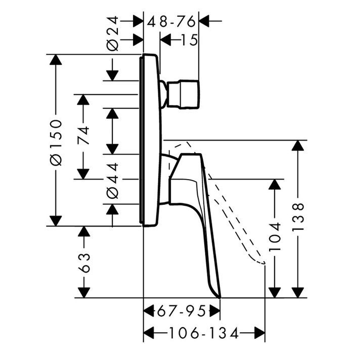 HG Logis E Встраиваемый смеситель для ванны с переключателем (внешняя часть), цвет: хром HG Logis E Встраиваемый смеситель для ванны с переключателем (внешняя часть), цвет: хром