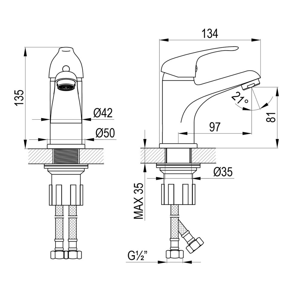 Смеситель Rossinka для раковины монолитный (A35-13), артикул A35-13