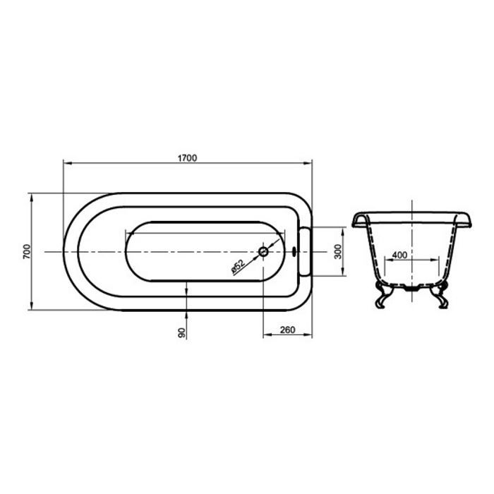 KNIEF Слив с цепочкой, с сифоном с горизонтальным отводом, цвет латунь (смонтирован на ванне)