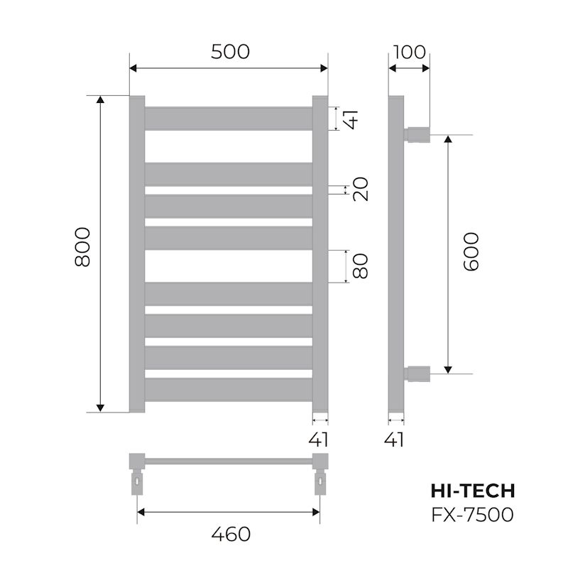 Полотенцесушитель электрический Fixsen HI-TECH 800х500 FX-7500W, белый, артикул FX-7500W