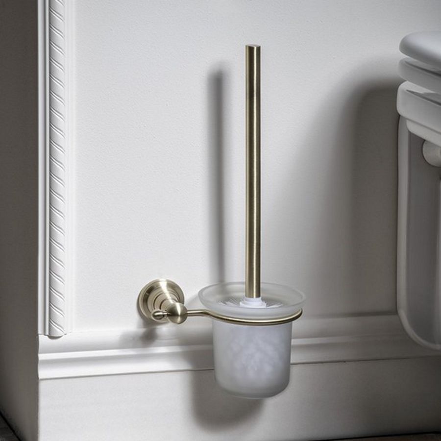 Ершик DIAMOND для унитаза, настенный, со стеклянной матовой чашей, бронза, Sapho