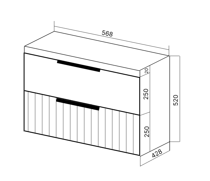 Тумба VIANT "Сицилия" 2 ящика подвесная капучино 428x568x520 под раковину .S-UM-MOD60/1 (MODUO 60) (VSIC60MDCAP-T2YP), артикул VSIC60MDCAP-T2YP