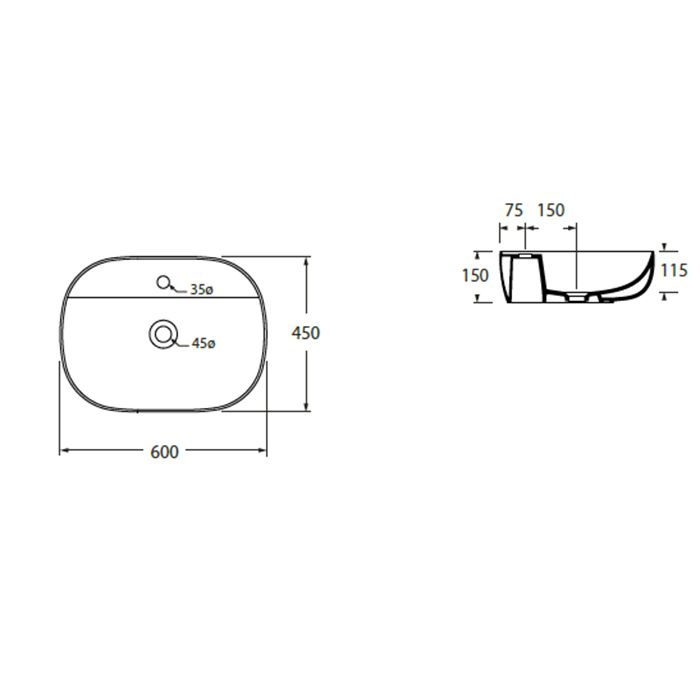 AZZURRA ELEGANCE SOFT раковина накладная 60х45х115см с  1  отв. под смеситель , цвет белый