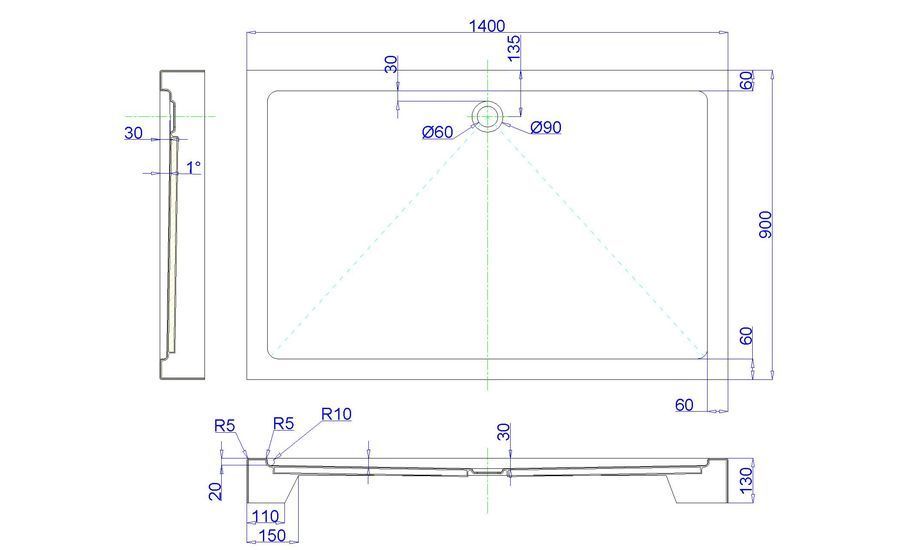 Душевой поддон Royal Bath RB 9140HP 900x1400x130