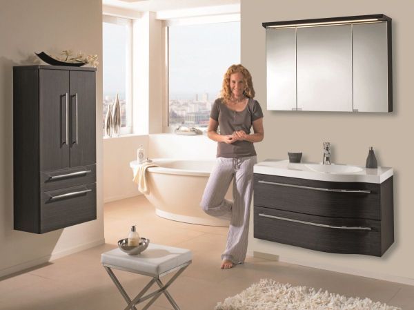 Комплект мебели Puris Swing с раковиной из минерального литья, 900 мм левый, цвет черный структурный