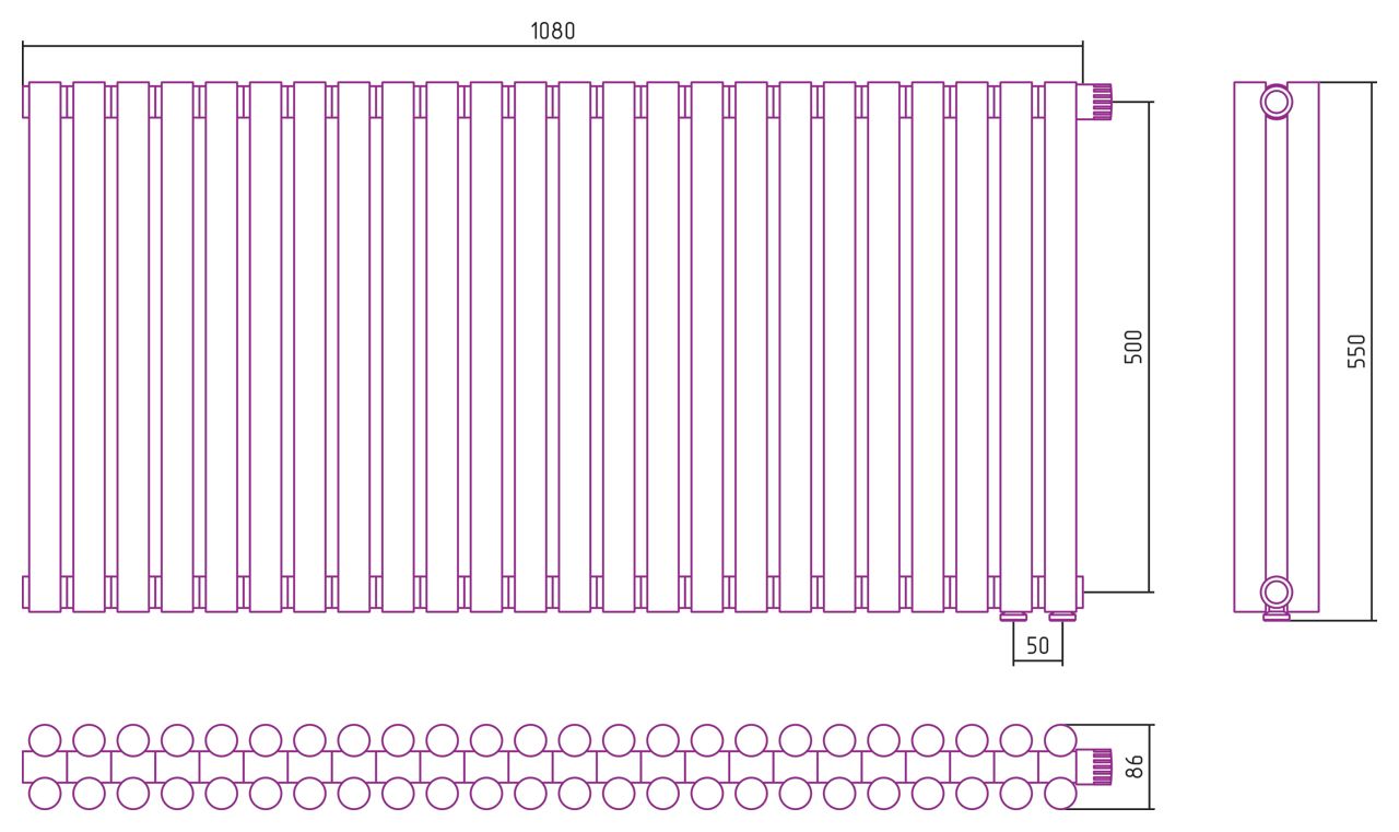 Отопительный радиатор ЭСТЕТ-11 н/ж EU50 500х1080 / 24 сек (САТИН)