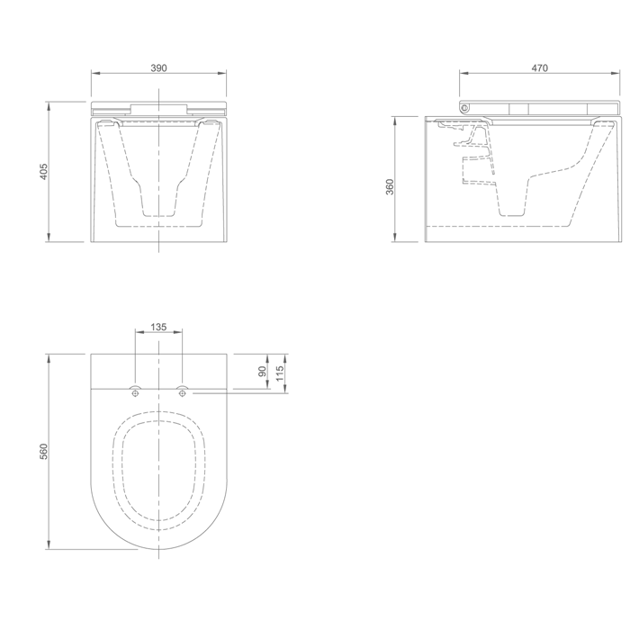 KNIEF  Pearl Унитаз подвесной безободковый  560*390мм в комплекте с сиденьем микролифт,цвет:белый матовый