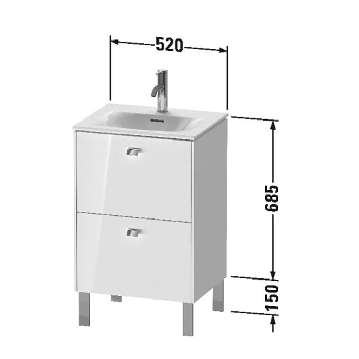 Duravit Brioso Тумба напольная под раковину # 234453, 2 ящика, 685x520x419мм, цвет White High Gloss, артикул BR450902222