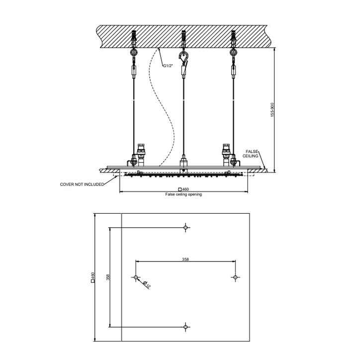Gessi Minimalii Встраиваемая в потолок душевая система 500x500 с функцией ТРОПИЧЕСКИЙ ЛИВЕНЬ цвет Mirror Steel (без накладной панели 57012)