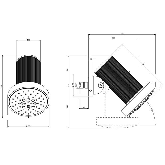 GESSI 316 RIGATO Верхний душ Ø135 мм., с настенным креплением, 3 режима, цвет Steel Brushed