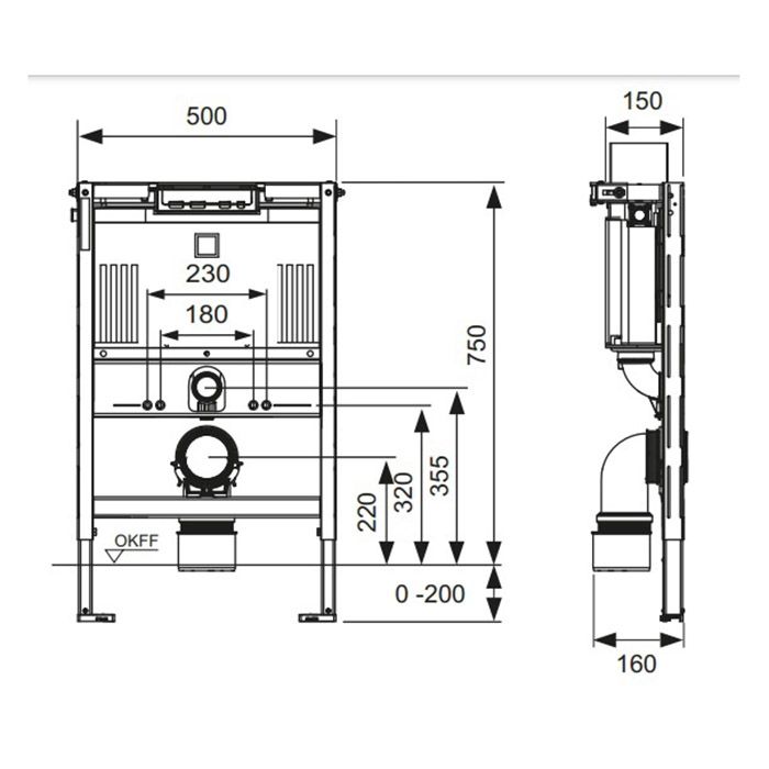 Застенный модуль TECEprofil со смывным бачком Uni 750, высота 750 мм