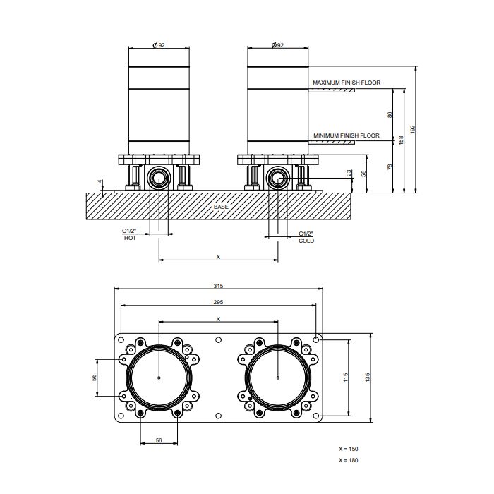 GESSI VENTI20 Встраиваемая часть напольного смесителя для ванны