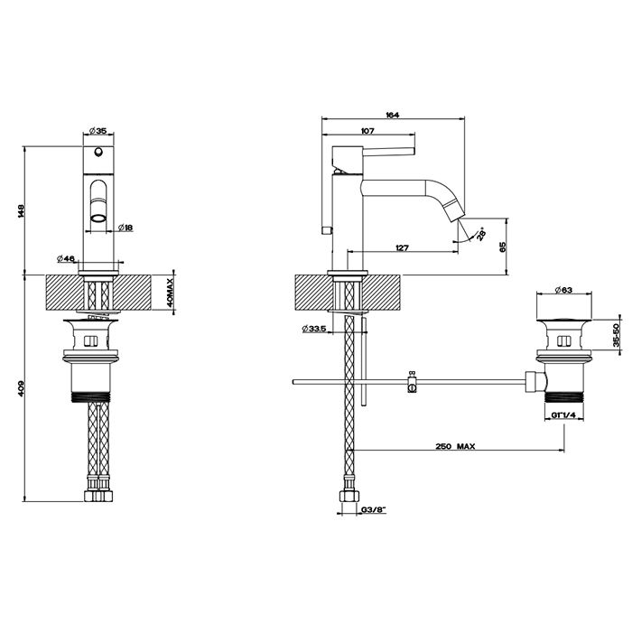 Gessi Emporio Via tortona Смеситель для раковины с донным клапаном и соединительными шлангами, цвет: Chrome