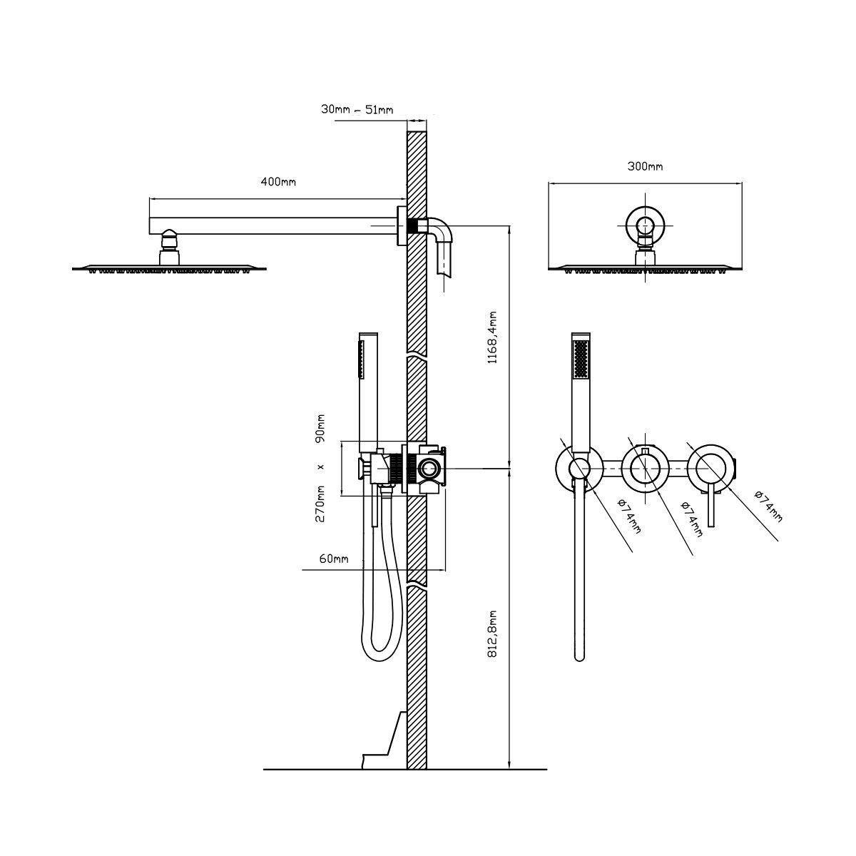 Душевой комплект Groove VSFW-4G01MB встраиваемый, 2 режима, 30см верх душ, черный