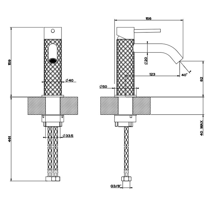 GESSI 316 Смеситель для раковины на 1 отверстие без донного клапана, излив 123мм, цвет: brushed black metal pvd