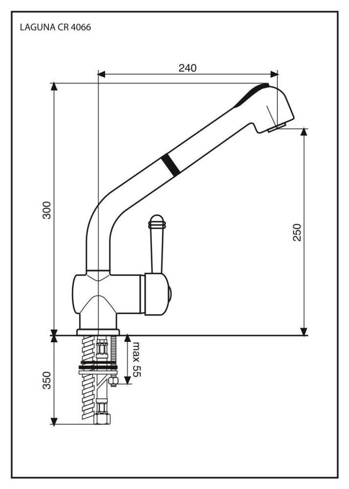 Emmevi Laguna, однорычажный кухонный смеситель (поворотный и вытяжной излив 24 см), с металлической ручкой и без донного клапана, цвет хром, артикул 4066/CR