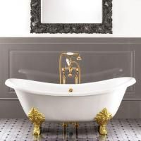 Devon Cherie Ванна чугунная (без отв-й для смесит),1685х760хh680 см, цвет: белый, снаружи под окраску, ножки Flora латунь полиров. (без слива-перел)