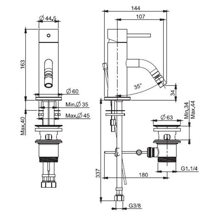 FIMA|Carlo Frattini SPILLO UP XS Смеситель для биде на 1 отверстие, однорычажный, с донным клапаном, цвет черный хром, артикул F3032XSCN