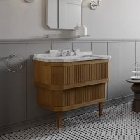 Devon Metropolitan  Essenc Тумба под раковину из дуба 88.5х95 см, стол. BIANCO CARRARA, рак. SWINDON на 3 отв белая , ножки хром,цвет мебели  ROVERE