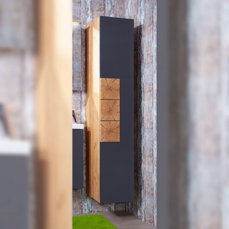 Шкаф пенал Бриклаер Форест 35 подвесной Антрацит со вставкой Пенёк