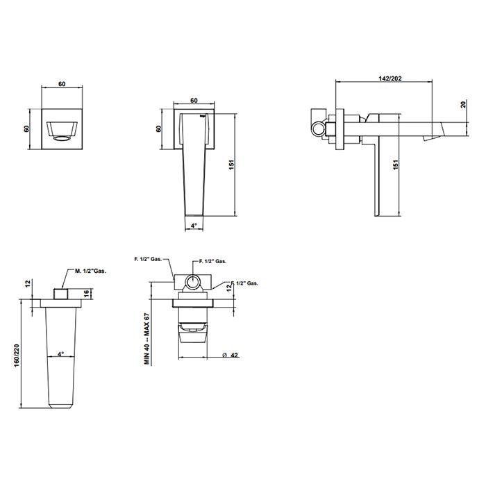 Bongio Stelth Смеситель для раковины наружняя часть, излив 160 мм, цвет черный матовый, артикул 01538NE16EU