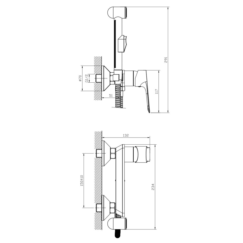 Смеситель с гигиеническим душем Rossinka RS27 (RS27-52), артикул RS27-52
