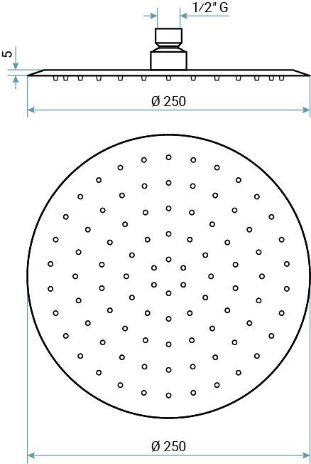 Emmevi Filoinox, круглый ультратонкий верхний душ Ø25 см, антикальковый, подключение 1/2", из нержавеющей стали, артикул C06650mm250/IN