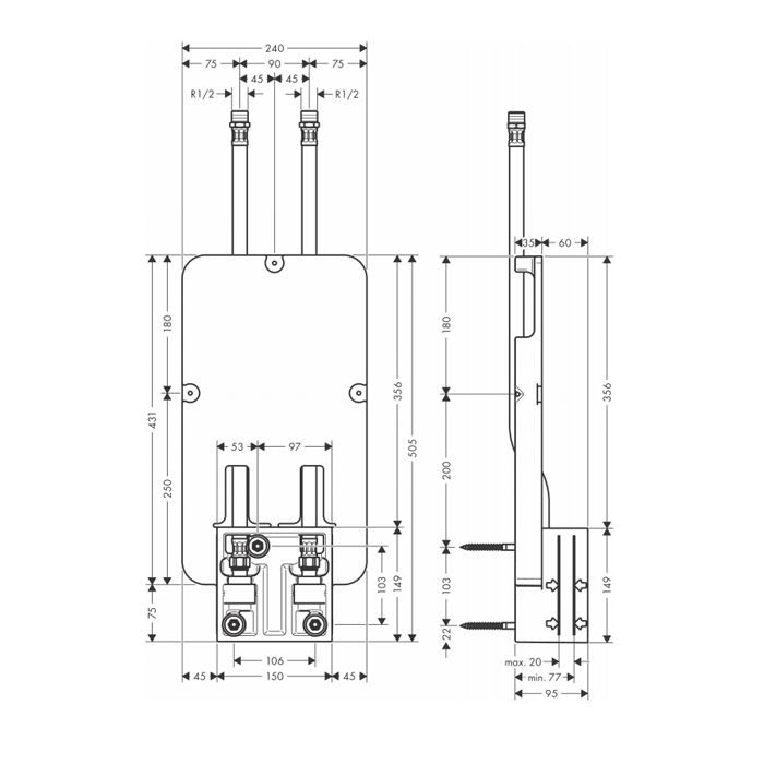 AX ShowerSolution Скрытая часть для верхнего душа, потолочный монтаж AX ShowerSolution Скрытая часть для верхнего душа, потолочный монтаж