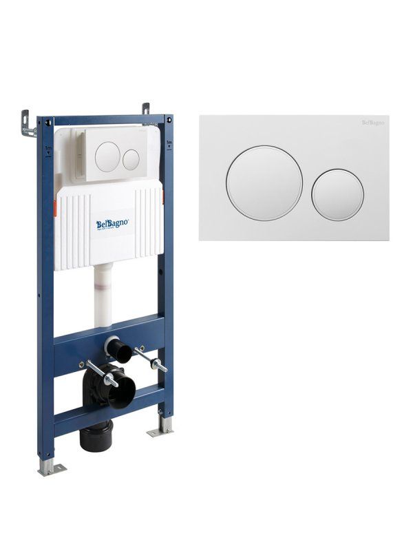 Инсталляция BELBAGNO для подвесного унитаза в комплекте с кнопкой смыва BB-101-M-BC, артикул BB-101-M-BC