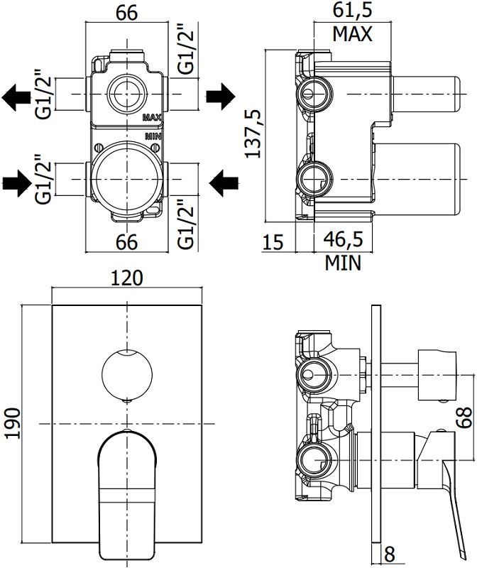 Смеситель для душа Paffoni Tilt TI018NO/M (с внутренней частью)