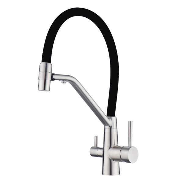 Смеситель для кухни с подключением фильтра воды Fmark FS1462-L01, сатин/черный