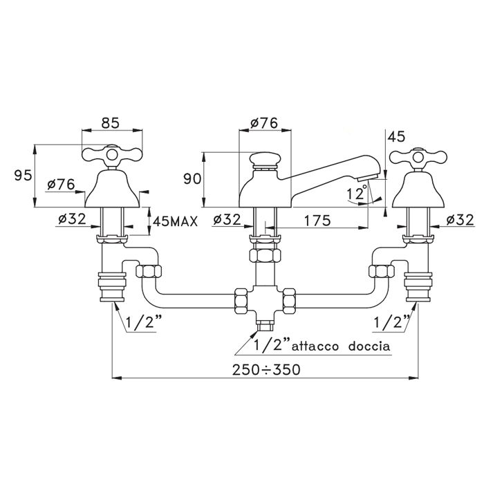 Stella Roma Смеситель на борт ванны на 3 отверстия 3256, цвет: хром