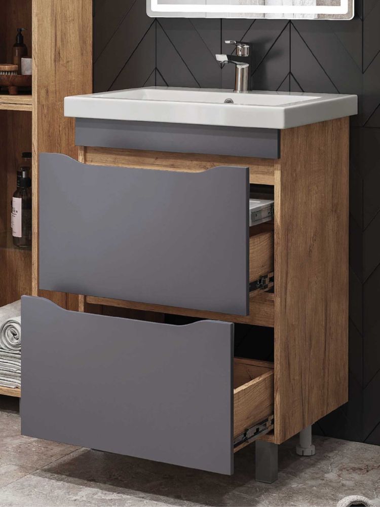 Тумба VIGO Wave 600-0-2 под раковину Ц0000005953 (Como), поставляется в разобранном виде (358 дуб золотой), артикул 358 дуб золотой