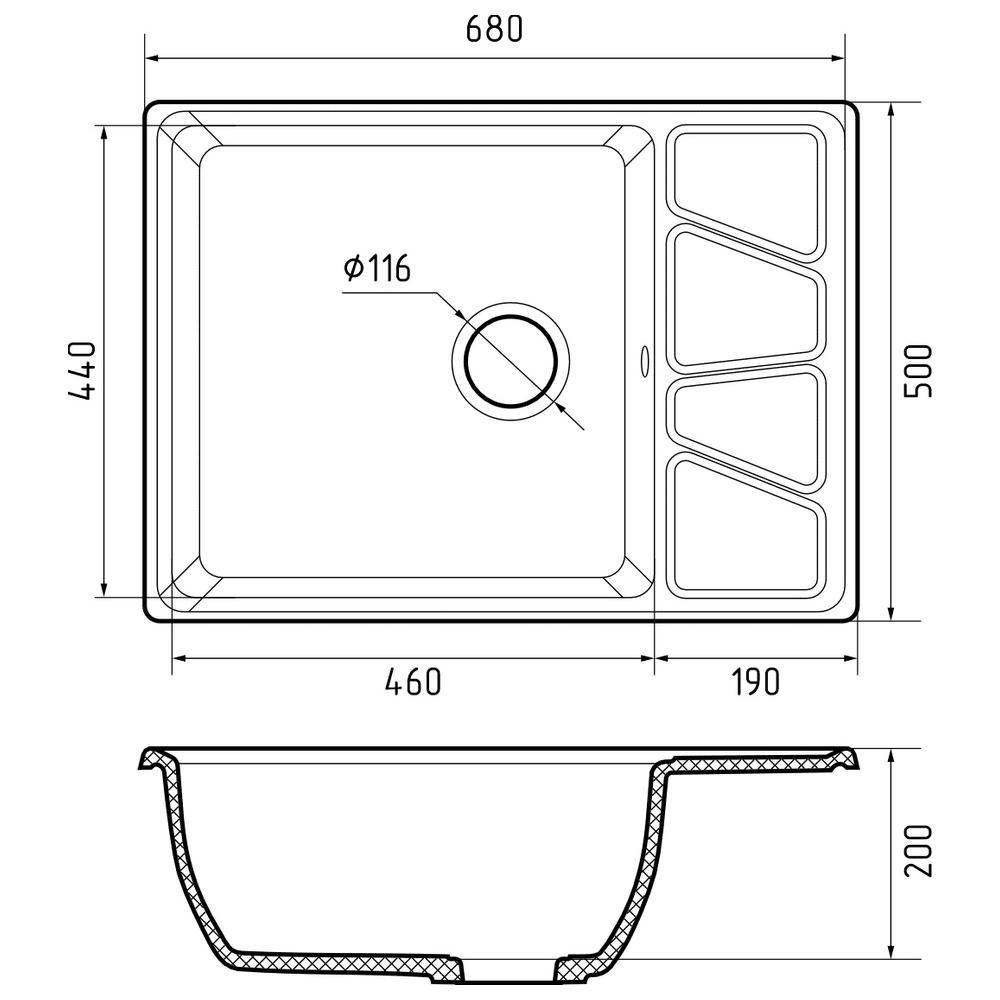 Кухонная мойка GranFest VERTEX 680L, графит, артикул V-680L графит