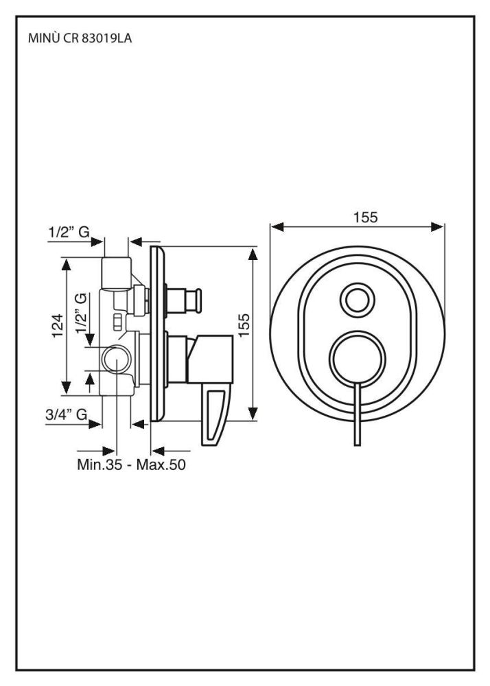 Emmevi Minu, однорычажный встраиваемый смеситель для душа, ручка со стержнем, с дивертером на 2 выхода, цвет хром, артикул 83019LA/CR