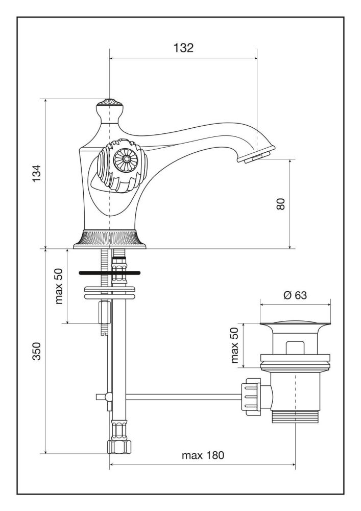 Emmevi The One Cloe, смеситель с донным клапаном для раковины. Металлические ручки, цвет золото