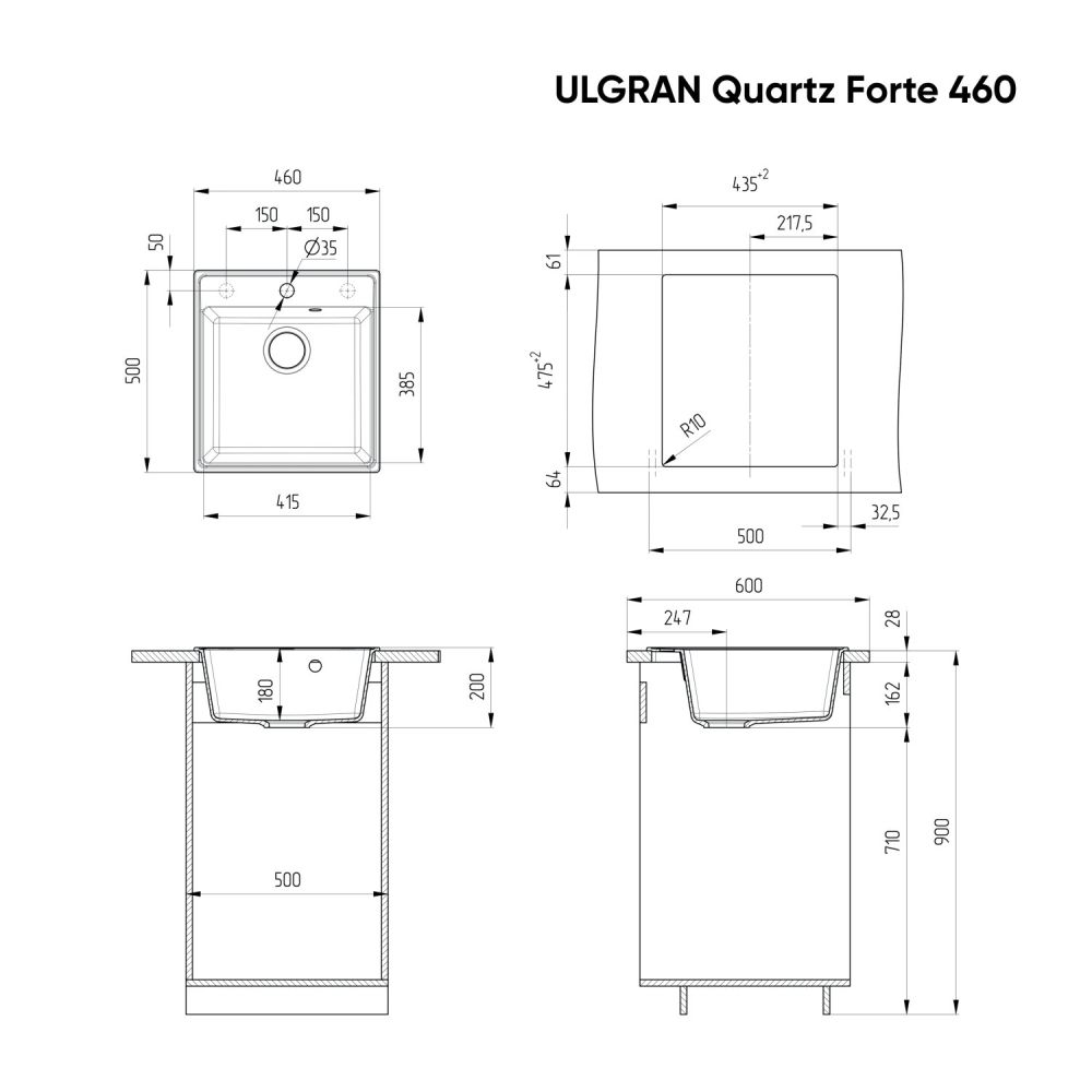 Мойка ULGRAN Quartz асфальт (Forte 460-09), артикул Forte 460-09