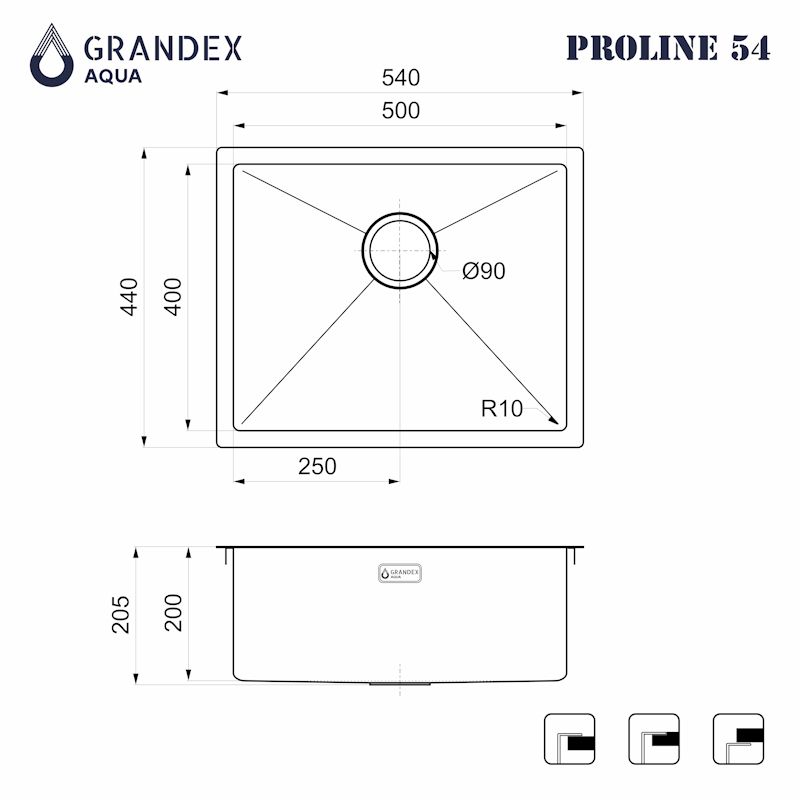 Кухонная мойка Grandex Aqua Proline 504174, сатин, артикул 504174