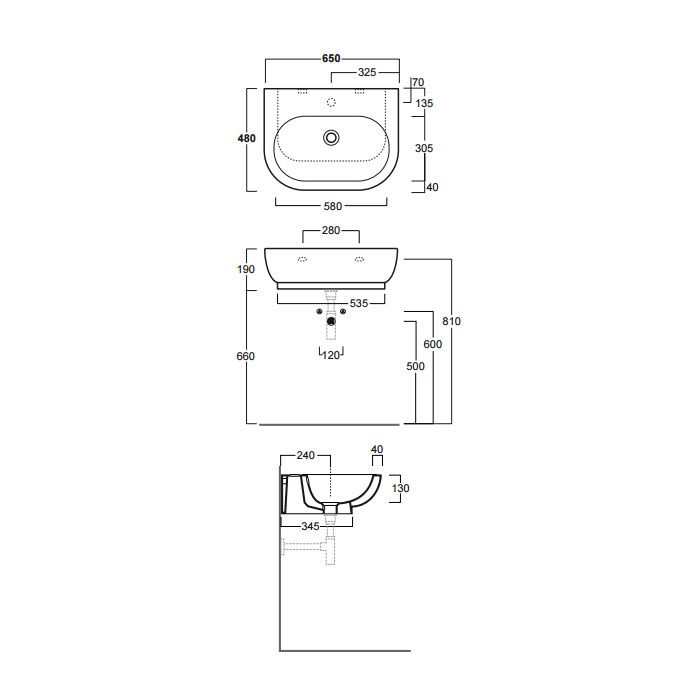 SIMAS E-LINE Раковина 650*480мм с одним намеченным отверстием подвесная, белый