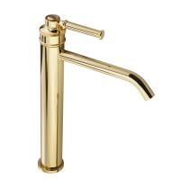 ERMITAGE MINI Смеситель для раковины моноком. высокий, излив 18см, ручка сверху латунь, золото