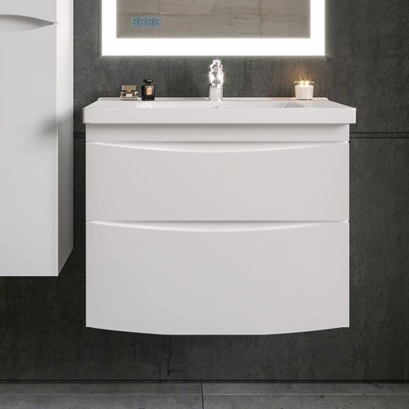 Тумба под раковину Бриклаер Вега 80 подвесная Белый глянец