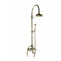 Bongio Rivoli Смеситель для ванны - с изливом, душевой стойкой с верхним и ручным душем,  цвет золото/Cristallo00