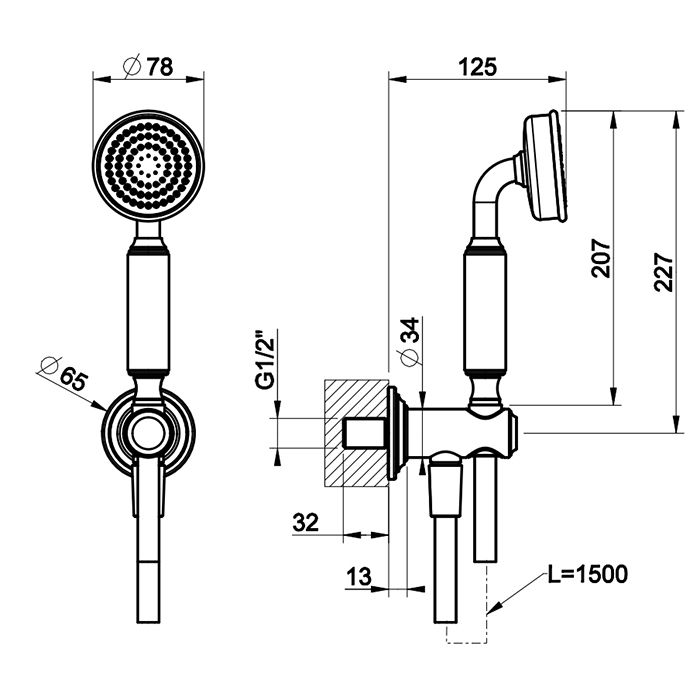 GESSI VENTI20 Комплект для душа с ручным душем, шлангом 1500 мм., держателем с подводом воды, цвет Copper PVD