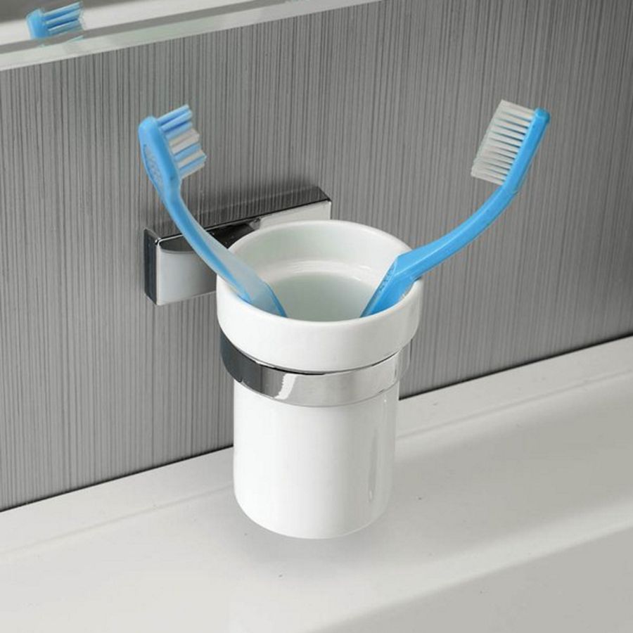 Стакан OLYMP, Керамический 60x100 мм, с хромированным держателем, Sapho, артикул 1321-04