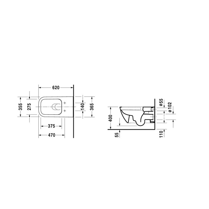 Duravit Happy D.2 Rimless Унитаз подвесной без смывного края, с вертикальным смывом, вкл. крепление Durafix, 365x620мм, Цвет: Белый