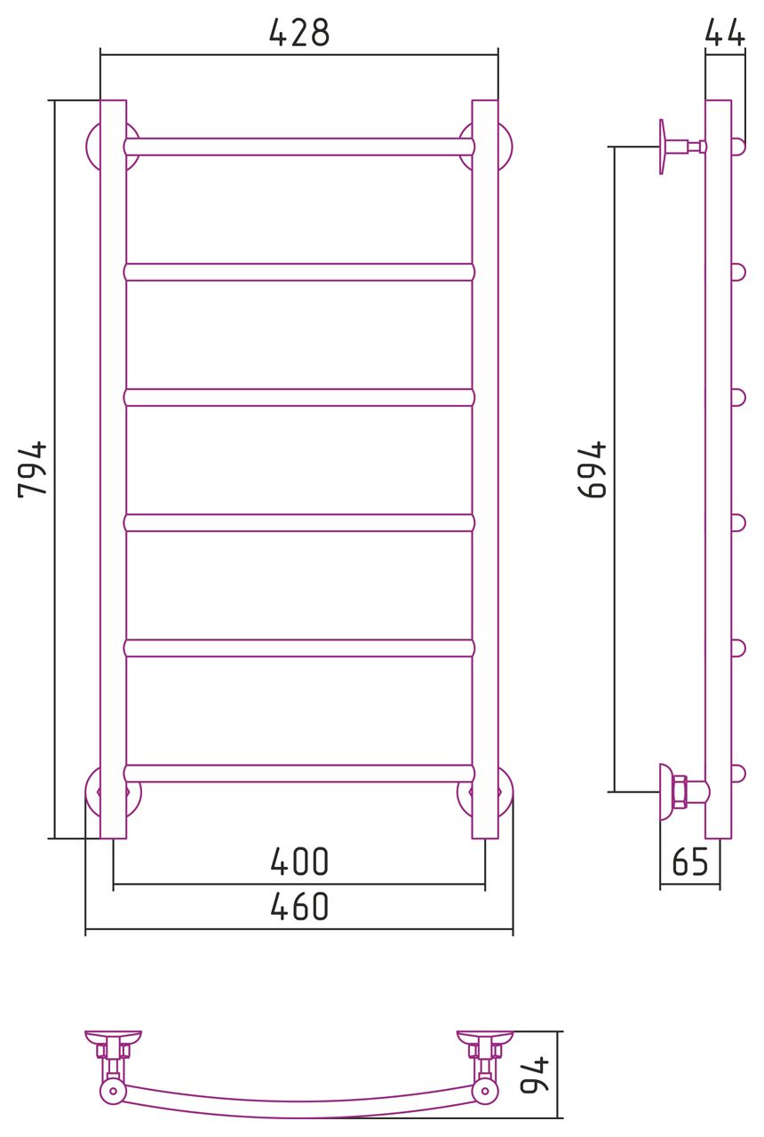 Полотенцесушитель СТИЛЬЕ "Версия-Н2" 800х400 (6) Г 18 (Без покрытия)