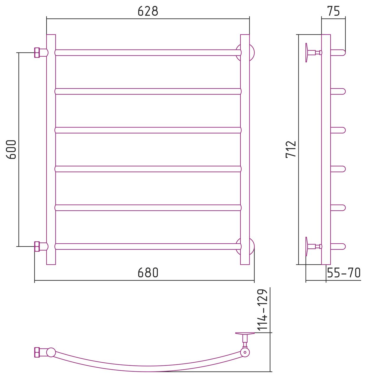 Полотенцесушитель водяной СТИЛЬЕ "Версия-Б2" 600х600 (6) Г 18 (Белый) Полотенцесушитель водяной СТИЛЬЕ "Версия-Б2" 600х600 (6) Г 18 (Белый)