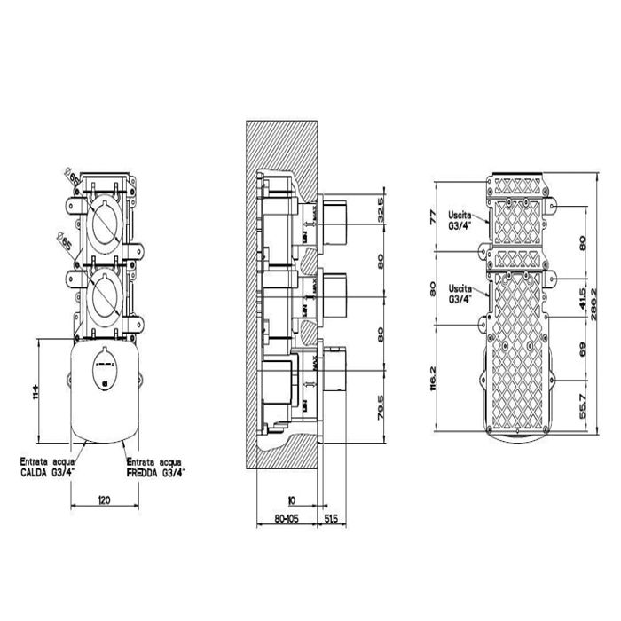 Gessi Tondo Встраиваемый термостат для душа, с 2мя независимыми выходами, верт/гориз установка, (внешние части), цвет: хром